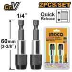 INGCO ABH20601 2Pcs 1/4″ وصلة راس مفك مغنيس Screwdriver bit holder with release