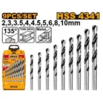 INGCO AKD1095 9PCS HSS 4341 طقم ريش حديد Twist Drill Bit Set