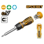 INGCO AKISD0808 8 Pcs مفك براغي طقطاق صناعي رؤوس RATCHET SCREWDRIVER SET