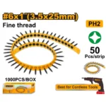 INGCO ANA19251 50Pcs 25×3.5mm قشاط ببراغي جبسن بورد سن ناعم Collated drywall screw