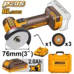 INGCO CAGLI207625 20V 1Batt 2Ah+Char+Box BL 76mm صاروخ جنب بطارية صناعي Cordless Mini Cut-Off Machine Tool