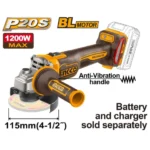 INGCO CAGLI212025 20V BL 1200W صاروخ بطارية صناعي فدار Cordless Angle Grinder ( Bare Tool )