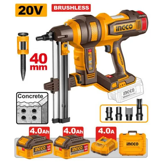 INGCO-CCNLI9008-20V-2BATT-4AHCHARBOX-40MM-فرد-مسمار-باطون-على-البطارية-Brushless-Cordless-Concrete-Nailer.webp INGCO CCNLI9008 20V 2BATT 4AH+CHAR+BOX 40MM فرد مسمار باطون على البطارية Brushless Cordless Concrete Nailer - Image 1