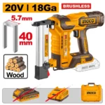 INGCO CCSNLI60086 20V Box+ K10~K40 BL U فرد كباس للخشب على البطارية فدار Cordless crown stapler nailer (Bare Tool )