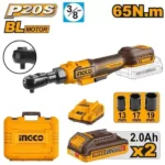 INGCO CDRLI20652 20V 2Batt 2Ah+Char+Box BL 3/8″ طقطاق بطارية Cordless Drive Ratchet