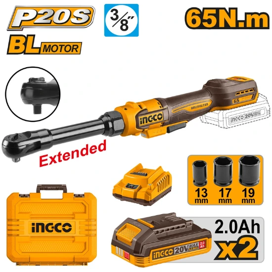 INGCO-CDRLI2065292-20V-2Batt-2AhCharBox-BL-38-طقطاق-بطارية-عنق-طويل-صناعية-Cordless-Drive-Ratchet.webp INGCO CDRLI2065292 20V 2Batt 2Ah+Char+Box BL 3/8″ طقطاق بطارية عنق طويل صناعية Cordless Drive Ratchet - Image 1