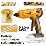 INGCO CGGLI2003 20V 17-20g/min فرد شمع على البطارية Cordless Glue Gun