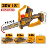 INGCO CGSLI20882 20V 2Batt 2Ah+Char+Box BL 8″ منشار شجر بطارية مع مزيتة أوتوماتيكية CORDLESS PRUNER SAW