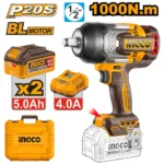 INGCO CIWLI20100 20V 2Batt 5Ah+Char+Box BL 1000N.m 1/2″ فرد شد عزق بطارية صناعي Cordless Industrial Impact Wrench