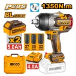 INGCO CIWLI201356 20V 2Batt 5Ah+Char+Box BL 1350N.m 3/4″ فرد شد عزق بطارية صناعي Industrial Cordless Impact Wrench