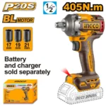 INGCO CIWLI20451 20V BL 405N.m 1/2″ فرد شد عزق بطارية صناعي فدار Cordless Impact Wrench ( Bare Tool )