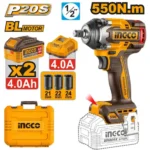 INGCO CIWLI2055 20V 2Batt 4Ah+Char+Box BL 550N.m 1/2″ فرد شد عزق بطارية صناعي Cordless Impact Wrench