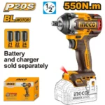 INGCO CIWLI20551 20V 550N.m 1/2″ فرد شد عزق بطارية صناعي فدار Cordless Impact Wrench ( Bare Tool )