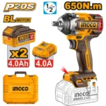 INGCO CIWLI2065 20V 2Batt 4Ah+Char+Box BL 650N.m 1/2″ فرد شد عزق بطارية صناعي Cordless Impact Wrench