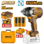INGCO CIWLI2085 20V 2Batt 4A+Char+Box BL 850N 1/2″ فرد شد عزق بطارية Brushless Cordless Impact Wrench