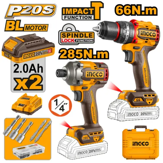INGCO-CKLI20277-20V-2Batt-2AhCharBox-285N.m-مجموعة-مقدح-بطارية-رجراج-مع-فرد-شد-عزق-Combo-Kit-Compact-Brushless-Impact-Drill.webp INGCO CKLI20277 20V 2Batt 2Ah+Char+Box 285N.m مجموعة مقدح بطارية رجراج مع فرد شد عزق Combo Kit Compact Brushless Impact Drill - Image 1