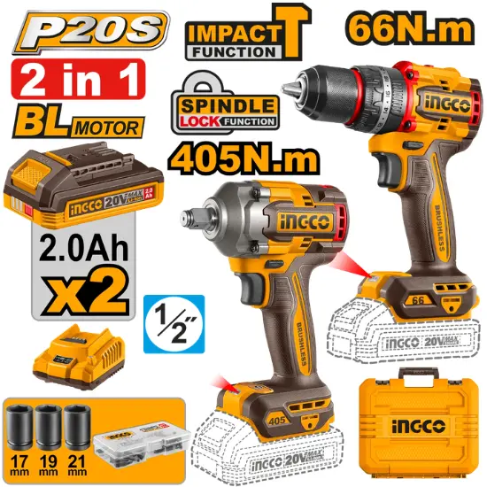 INGCO-CKLI20286-20V-2Batt-2AhCharBox-405N.m-مجموعة-مقدح-بطارية-رجراج-مع-فرد-شد-عزق-Cordless-2-Pcs-Combo-Kit.webp INGCO CKLI20286 20V 2Batt 2Ah+Char+Box 405N.m مجموعة مقدح بطارية رجراج مع فرد شد عزق Cordless 2 Pcs Combo Kit - Image 1