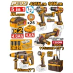 INGCO CKLI20595 20V Bag+SDS مجموعة مقدح+فرد شد +صاروخ+انريك+مقدح Cordless Industrial Combo Kit 5Pcs