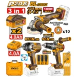 INGCO COSLI251292 20V مجموعة مقدح + فرد شد عزق + صاروخ Cordless Brushless 3-Piece Combo Kit
