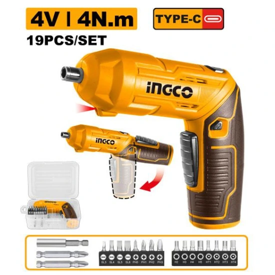 INGCO-CSDLI0442-4V-19Pcs-مفك-بطارية-مسكة-متحركة-مع-اكسسوار-Cordless-screwdriver.webp INGCO CSDLI0442 4V 19Pcs مفك بطارية مسكة متحركة مع اكسسوار Cordless screwdriver - Image 1