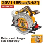 INGCO CSLI1652 20V 165MM منشار صدر بطارية صناعي Brushless Cordless Circular Saw