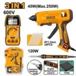 INGCO CTCK250716 3Pcs طقم فرد شمع+كاوي قصدير وملتيميتر GLUE GUN, SOLDING IRON & MULTIMETER COMBO