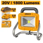 INGCO CWLI20258 20V 1BATT 2AHG+CHAR 1800 LUMENS LED بروجكتور مع قاعدة Cordless Work Light