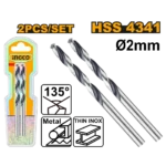 INGCO DBT1200024 2Pcs 2mm INOX ريشة ستانلس صناعية HSS 4341 Drill Bit