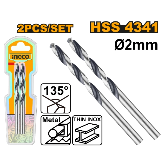 INGCO-DBT1200024-2Pcs-2mm-INOX-ريشة-ستانلس-صناعية-HSS-4341-Drill-Bit-1.webp INGCO DBT1200024 2Pcs 2mm INOX ريشة ستانلس صناعية HSS 4341 Drill Bit - Image 1
