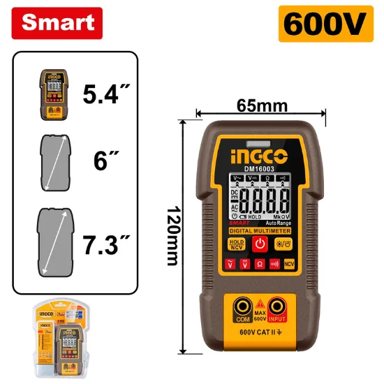 INGCO-DM16003-4000-counts-600V-ساعة-فحص-Smart-Digital-multimeter.webp INGCO DM16003 4000 counts 600V ساعة فحص Smart Digital multimeter - Image 1