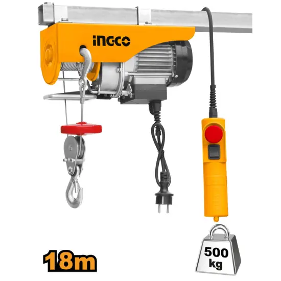 INGCO-EH5001-900W-S.L250-D.L500-Kgs-18m-ونش-كهربا-Electric-hoist.webp INGCO EH5001 900W S.L:250 – D.L:500 Kgs 18m ونش كهربا Electric hoist - Image 1