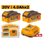 INGCO FBCPK2013 20V 2Batt 4Ah+Char طقم بطاريات ليثيوم فدار Lithium-Ion battery and charger kit