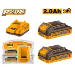 INGCO FBCPK2212 20V 2Batt 2Ah طقم بطاريات مع شاحن صناعي Battery And Charger Combo Kit