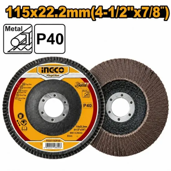 INGCO-FD11540-115mmx22mm-P40-ديسك-حف-مدرج-احمر-FLAP-DISC.webp INGCO FD11540 115mmx22mm P40 ديسك حف مدرج احمر FLAP DISC - Image 1
