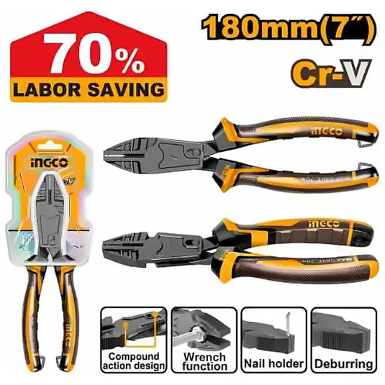 INGCO-HCCP58186-7-70-بانسة-متعددة-الاستخدام-موفّرة-للجهد-COMPOUND-ACTION-COMBINATION-PLIERS.webp INGCO HCCP58186 7″ 70% بانسة متعددة الاستخدام موفّرة للجهد COMPOUND ACTION COMBINATION PLIERS - Image 1