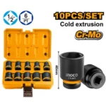 INGCO HKISSD12101 10Pcs 1/2″ طقم طربوش بولاد هواء اسود DR. Impact Socket Set Industrial