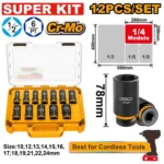 INGCO HKISSD12126L 12Pcs Box+1/2″x78 طقم طربوش بولاد هواء اسود طويل DR. Deep impact socket set