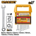 INGCO HKSPAR2082 8Pcs (8-19)mm طقم مفاتيح شق مسنن طقطاق Ratchet spanner set