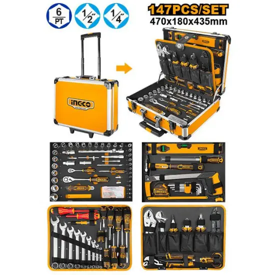 INGCO-HKTHP21471-147Pcs-طقم-عدة-شنطة-المنيوم-صناعية-Handtools-Set-Aluminum-box.webp INGCO HKTHP21471 147Pcs طقم عدة شنطة المنيوم صناعية Handtools Set Aluminum box - Image 1