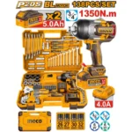 INGCO HKTHP41383 138Pcs 20V 1350N.m BL 3/4″ طقم عدة مع فرد شد عزق صناعي Cordless Impact Wrench Tools Set