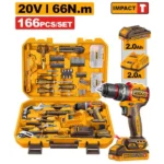 INGCO HKTHP41662 20V 1 Batt+Char 66 N.m طقم عدة + مقدح بطارية Cordless Impact Drill 166 Pieces Set