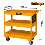 INGCO HPTCT031 (719x365x663)mm طاولة عدة بدواليب ثلاثة رفوف Professional Tool Box with 2 Shelves