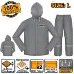 INGCO HRCTSKT031GY.L PVC طقم مطري Industrial Rain Coat Suit Set w/ Zipper and Pocket 100% NEW PVC Size: L