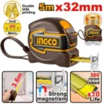INGCO HSMT80532M 5mx32mm متر ملبس كوتشوك مرقم من الجهتين راس مغنطيس Industrial Steel Measuring Tape