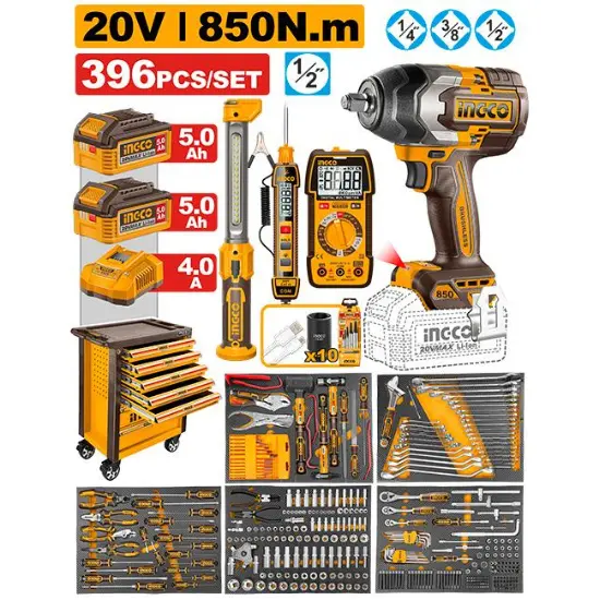 INGCO-HTCS283962-850N.m-خزانة-عدة-ميكانيك-بدواليب-7-جوارير-مع-فرد-شد-عزق-بطارية-Tools-Chest-Set-396-Pcs-With-Cordless-Impact-Wrench.webp INGCO HTCS283962 850N.m خزانة عدة ميكانيك بدواليب 7 جوارير مع فرد شد عزق بطارية Tools Chest Set 396 Pcs With Cordless Impact Wrench - Image 1