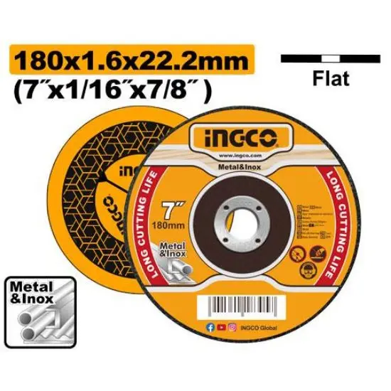 INGCO-MCD161801-180x1.6mm-ديسك-قص-حديد-Cutting-disc-for-metal-and-inox.webp INGCO MCD161801 180×1.6mm ديسك قص حديد Cutting disc for metal and inox - Image 1