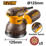 INGCO RS3216 320W 125MM حفافة مبرومة صناعية Rotary Sander Sanding Machine