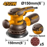 INGCO RS4516 450W 150mm 6″ حفافة مبرومة Rotary sander