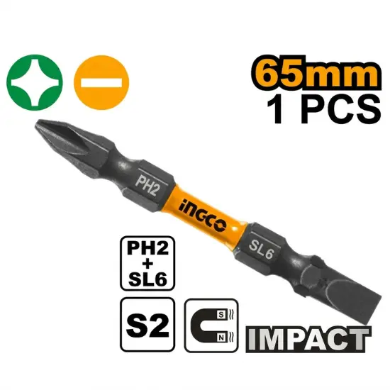 INGCO-SDBIM21HL133-PH2-SL-6.0-x-1.0-65-mm-راس-مفك-ميلتين-Impact-screwdriver-bits-1-Pcs-.webp INGCO SDBIM21HL133 PH2 + SL (6.0 x 1.0) 65 mm راس مفك ميلتين Impact screwdriver bits 1 Pcs - Image 1