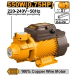 INGCO VPM55068 0.75HP 550W 1″ مضخة مياه ملف تحاس اكس ستانلس Peripheral Water Pump